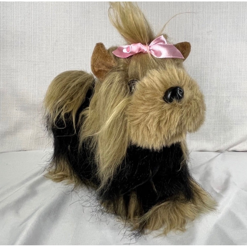 Battat Plush Yorkshire Terrier Dog Stuffed Animal Tan Black Pink Bow 9 Inch